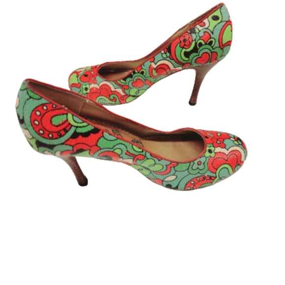 Naughty Monkey Floral Pin Up Pump Heels Multi Color Green Red Size 10 - Picture 4 of 10